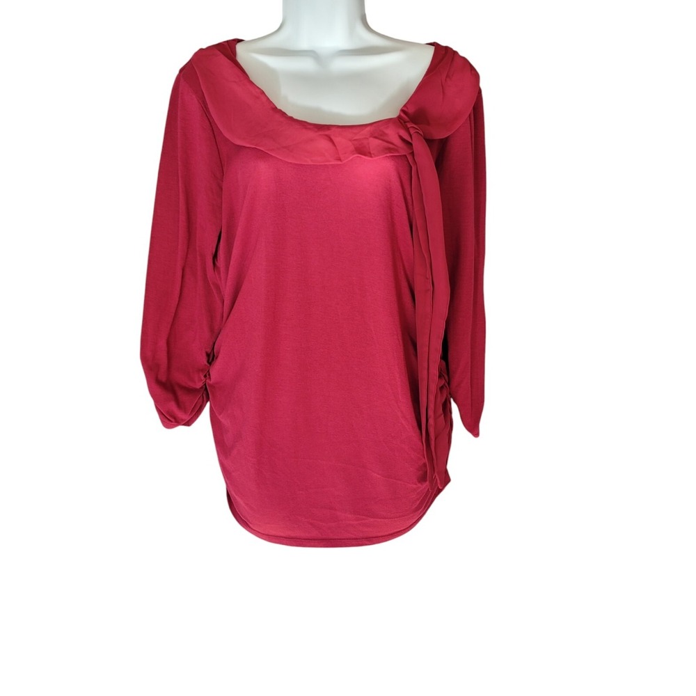 Maurices 3/4 Sleeve Ruched Side Tunic Top Blouse Sz XL Scoop Tie Neck